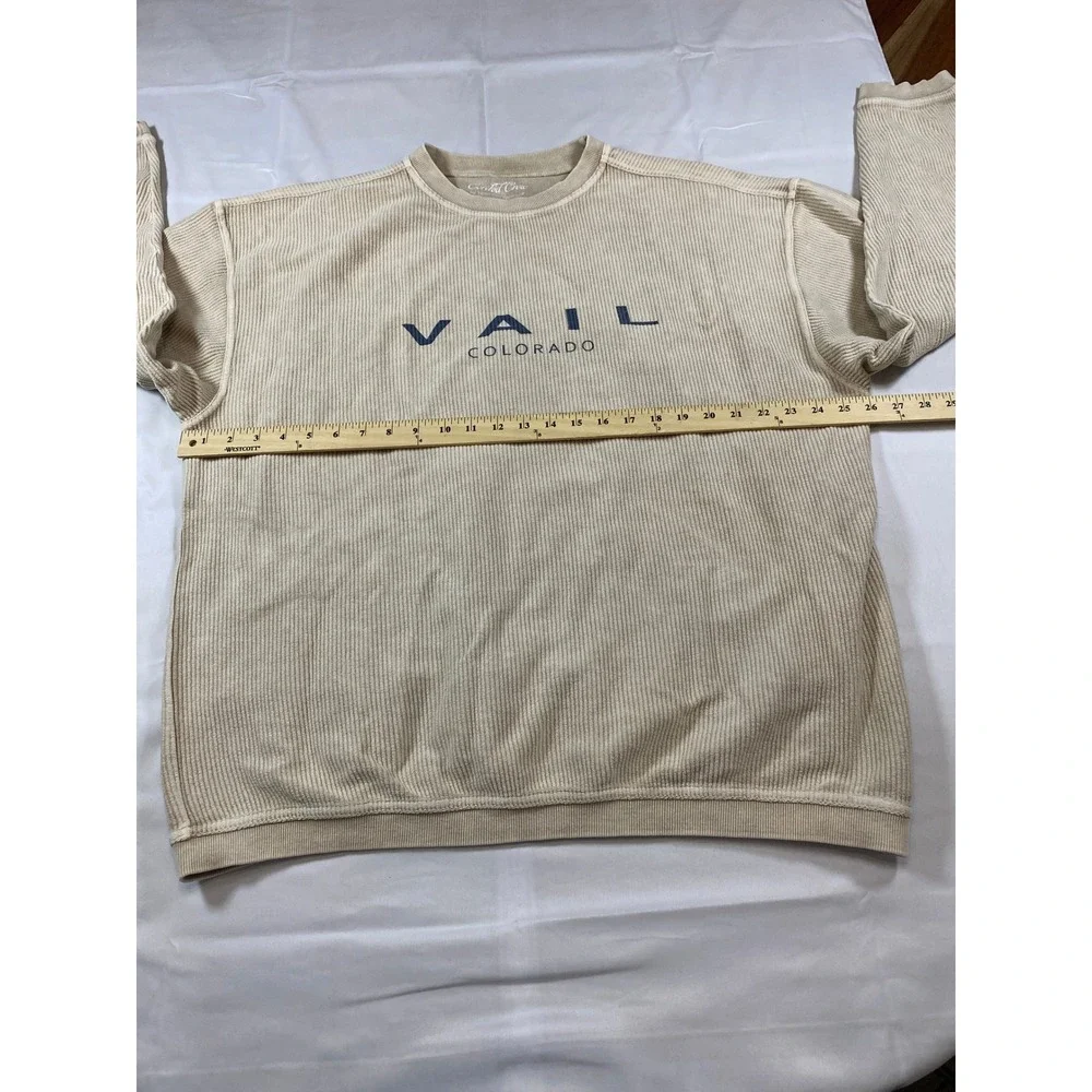 Corded Crew Vail Colorado Sweatshirt Tan Ribbed Cotton Pullover XL
